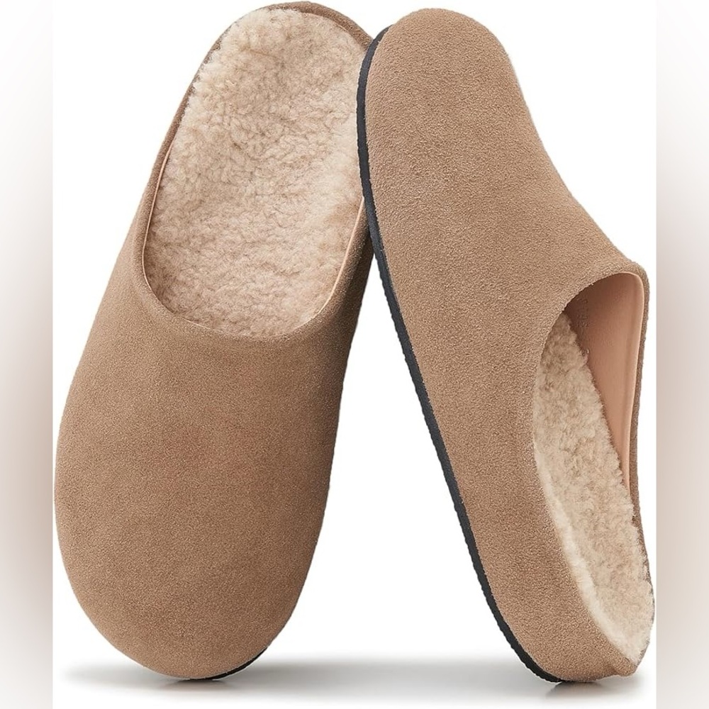 Women Suede Clogs Round Toe Fuzzy Fur Lined Mules Comfort Slippers Slip On 6/9